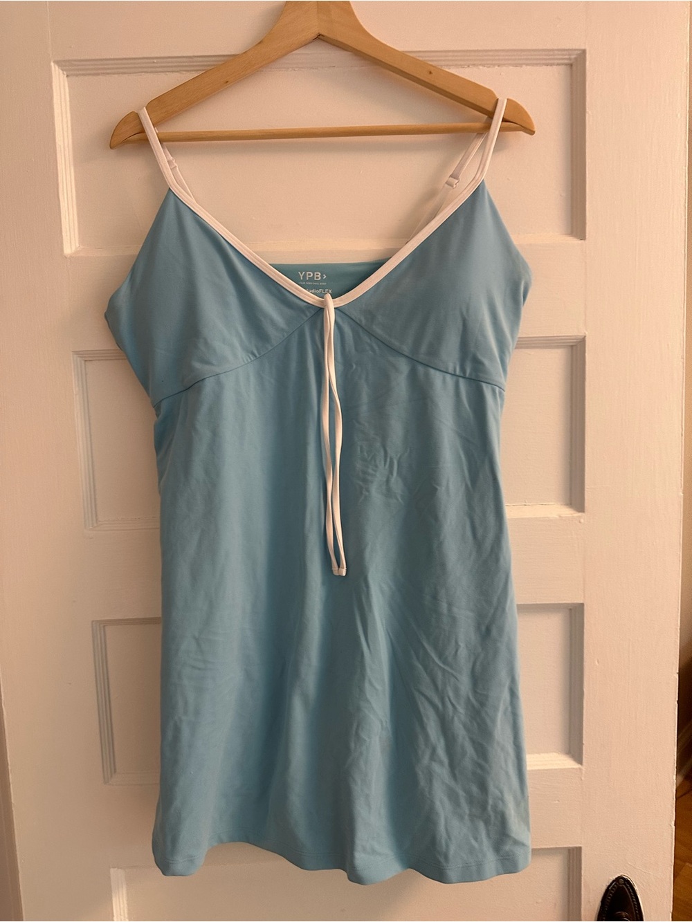 YPB Light Blue Spaghetti Strap Mini Dress with White Trim